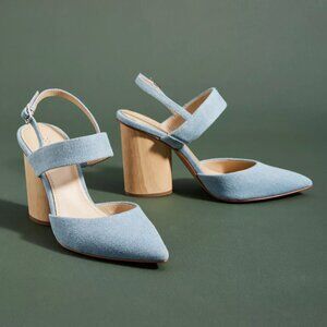 Botkier Pointed-Toe Slingback Heels, Denim